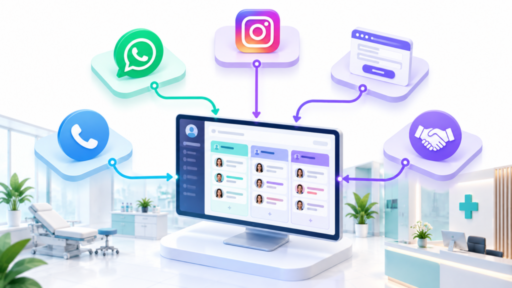 CRM para clínicas que centraliza WhatsApp, Instagram, formularios web, llamadas y referidos