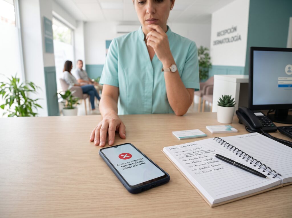 Recepción de clínica con el WhatsApp bloqueado y los prospectos sin seguimiento